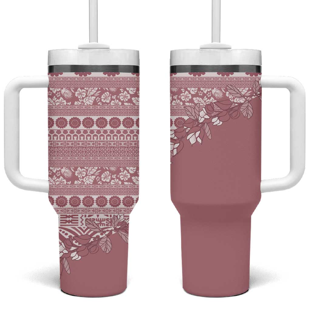 Fiji Marau na Kerisimasi Tumbler With Handle Dusty Rose Tagimoucia Tapa Masi Tribal LT9 One Size: 40 oz Pink - Polynesian Pride