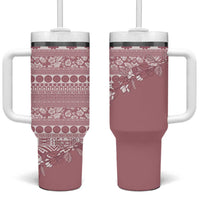 Fiji Marau na Kerisimasi Tumbler With Handle Dusty Rose Tagimoucia Tapa Masi Tribal LT9 One Size: 40 oz Pink - Polynesian Pride