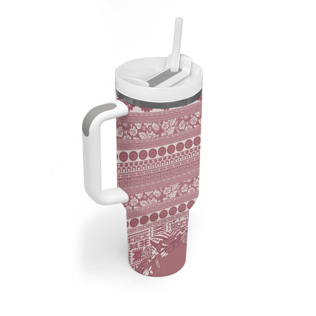 Fiji Marau na Kerisimasi Tumbler With Handle Dusty Rose Tagimoucia Tapa Masi Tribal LT9 - Polynesian Pride