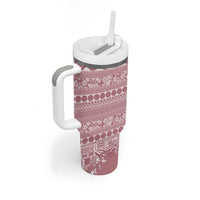 Fiji Marau na Kerisimasi Tumbler With Handle Dusty Rose Tagimoucia Tapa Masi Tribal LT9 - Polynesian Pride