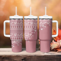 Fiji Marau na Kerisimasi Tumbler With Handle Dusty Rose Tagimoucia Tapa Masi Tribal LT9 - Polynesian Pride