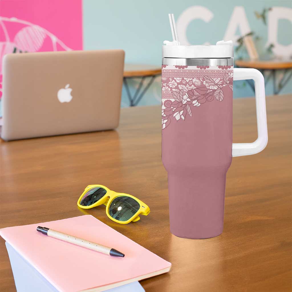 Fiji Marau na Kerisimasi Tumbler With Handle Dusty Rose Tagimoucia Tapa Masi Tribal LT9 - Polynesian Pride