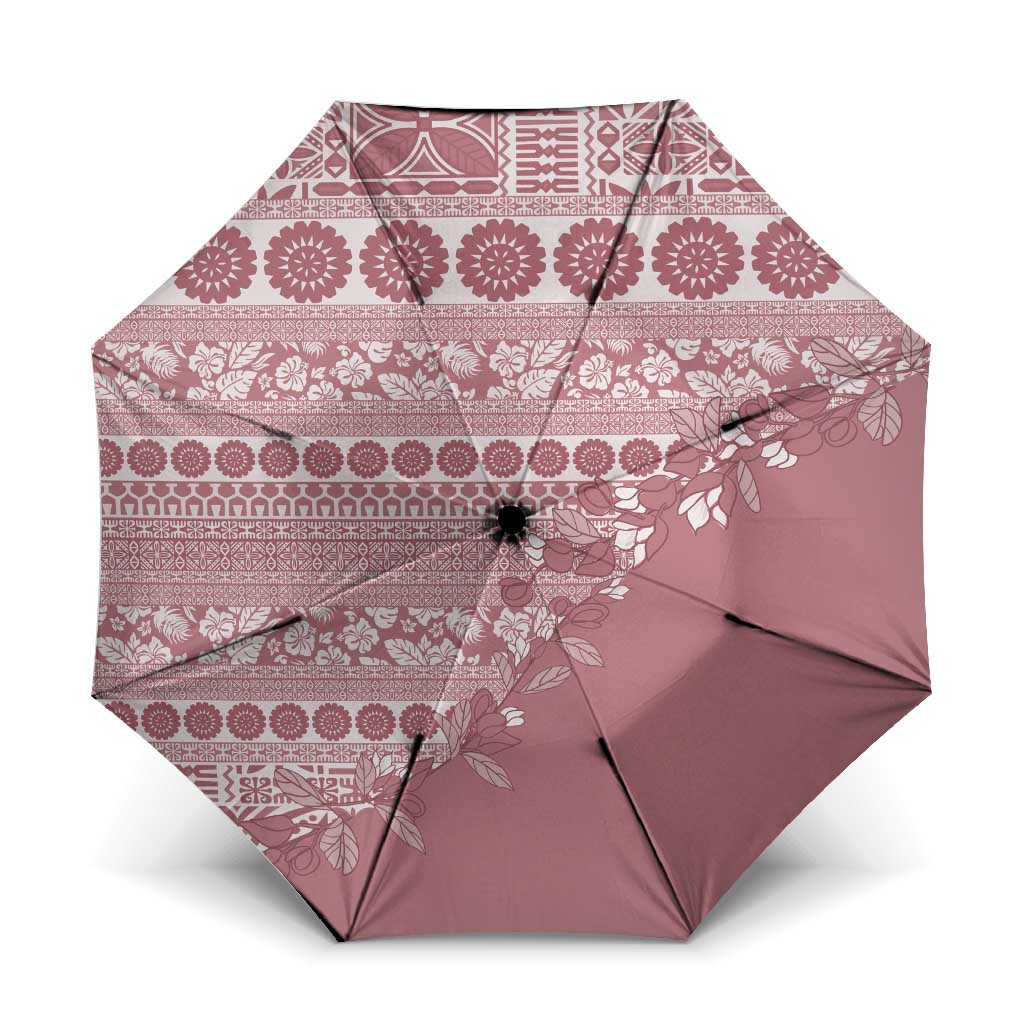 Fiji Marau na Kerisimasi Umbrella Dusty Rose Tagimoucia Tapa Masi Tribal LT9 One Size Folded 11.42 inch Opened Diameter 37.4 inch Pink - Polynesian Pride