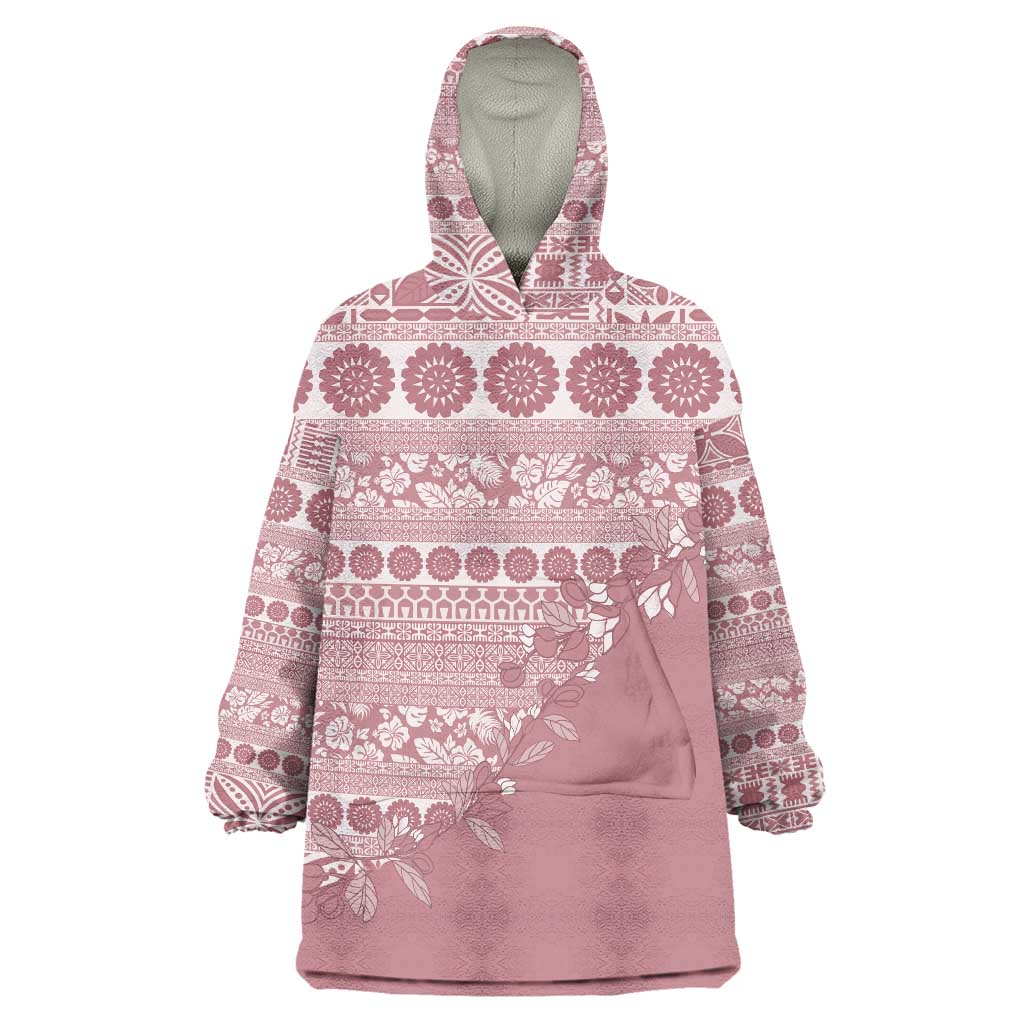 Fiji Marau na Kerisimasi Wearable Blanket Hoodie Dusty Rose Tagimoucia Tapa Masi Tribal LT9 One Size Pink - Polynesian Pride
