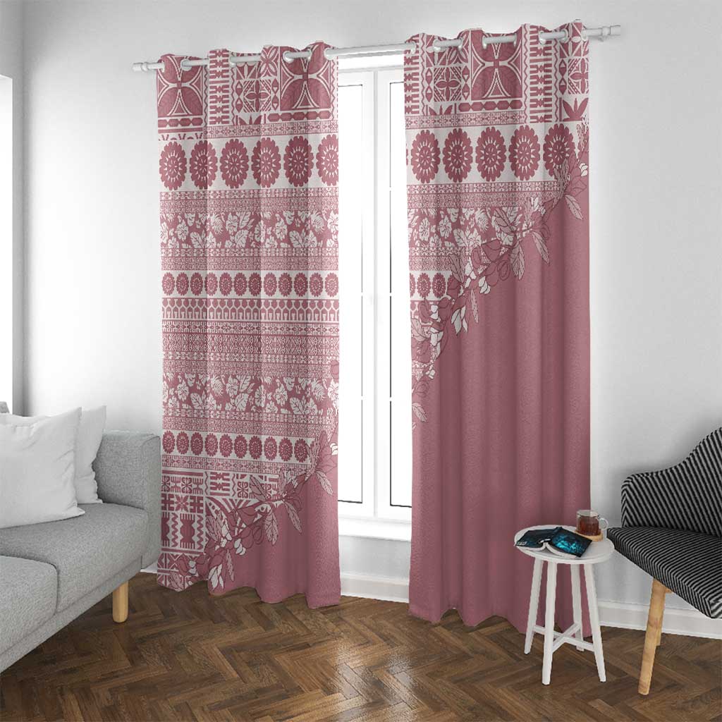 Fiji Marau na Kerisimasi Window Curtain Dusty Rose Tagimoucia Tapa Masi Tribal LT9 With Grommets Pink - Polynesian Pride