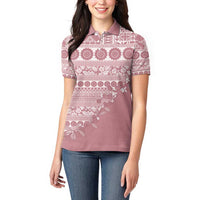 Fiji Marau na Kerisimasi Women Polo Shirt Dusty Rose Tagimoucia Tapa Masi Tribal - Polynesian Pride