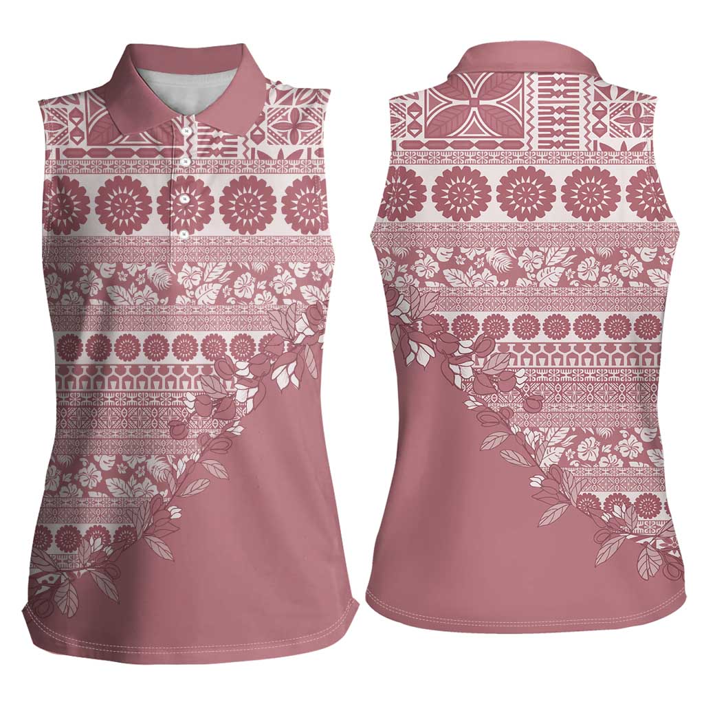 Fiji Marau na Kerisimasi Women Sleeveless Polo Shirt Dusty Rose Tagimoucia Tapa Masi Tribal LT9 - Polynesian Pride
