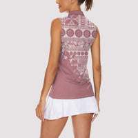 Fiji Marau na Kerisimasi Women Sleeveless Polo Shirt Dusty Rose Tagimoucia Tapa Masi Tribal LT9 - Polynesian Pride