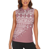 Fiji Marau na Kerisimasi Women Sleeveless Polo Shirt Dusty Rose Tagimoucia Tapa Masi Tribal LT9 - Polynesian Pride