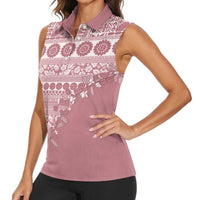 Fiji Marau na Kerisimasi Women Sleeveless Polo Shirt Dusty Rose Tagimoucia Tapa Masi Tribal LT9 - Polynesian Pride