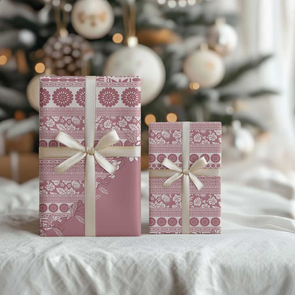 Fiji Marau na Kerisimasi Wrapping Paper Dusty Rose Tagimoucia Tapa Masi Tribal LT9 - Polynesian Pride