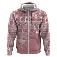Fiji Marau na Kerisimasi Zip Hoodie Dusty Rose Tagimoucia Tapa Masi Tribal LT9 Zip Hoodie Pink - Polynesian Pride