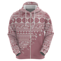 Fiji Marau na Kerisimasi Zip Hoodie Dusty Rose Tagimoucia Tapa Masi Tribal LT9 - Polynesian Pride
