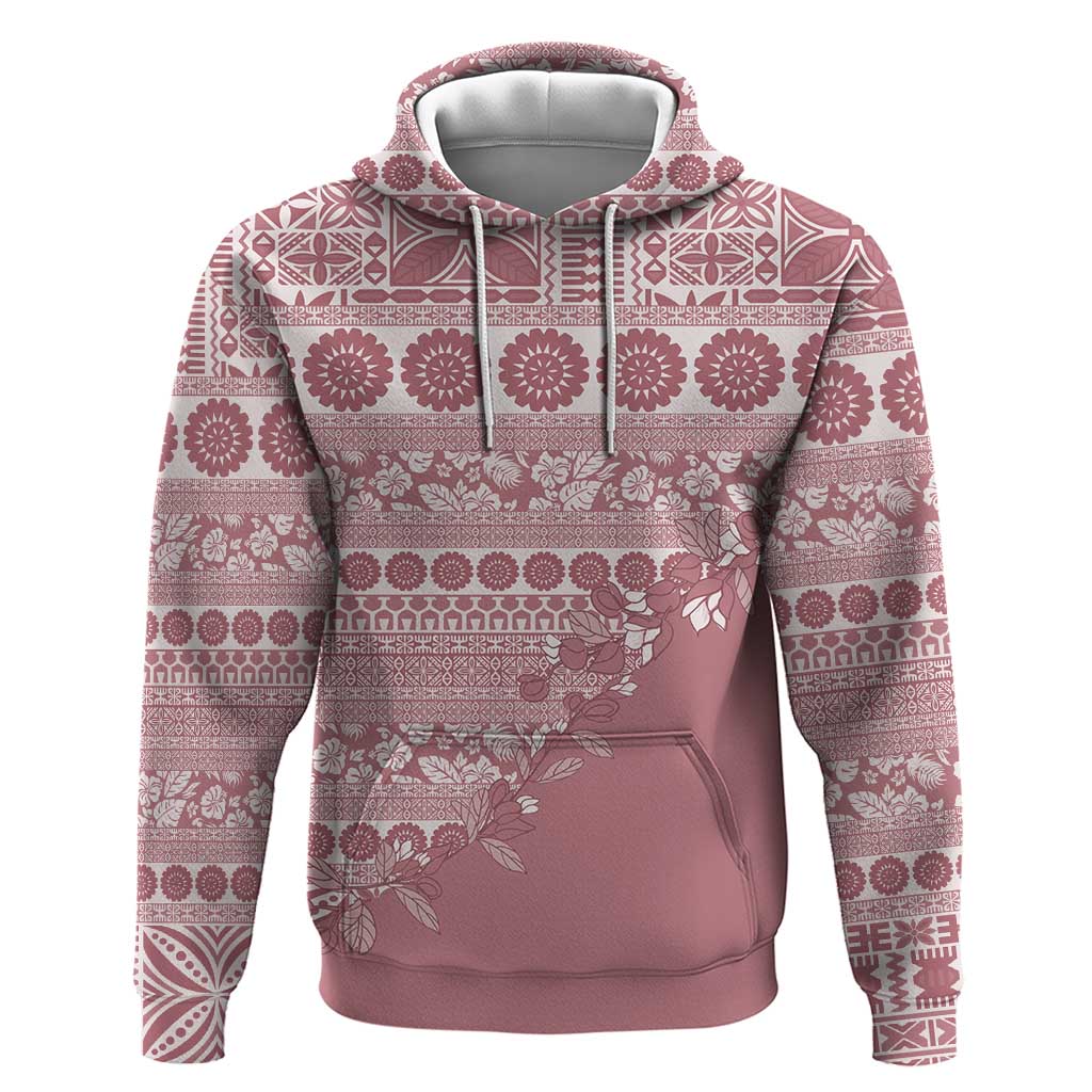 Fiji Marau na Kerisimasi Zip Hoodie Dusty Rose Tagimoucia Tapa Masi Tribal LT9 Pullover Hoodie Pink - Polynesian Pride