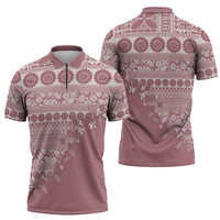 Fiji Marau na Kerisimasi Zipper Polo Shirt Dusty Rose Tagimoucia Tapa Masi Tribal LT9 - Polynesian Pride