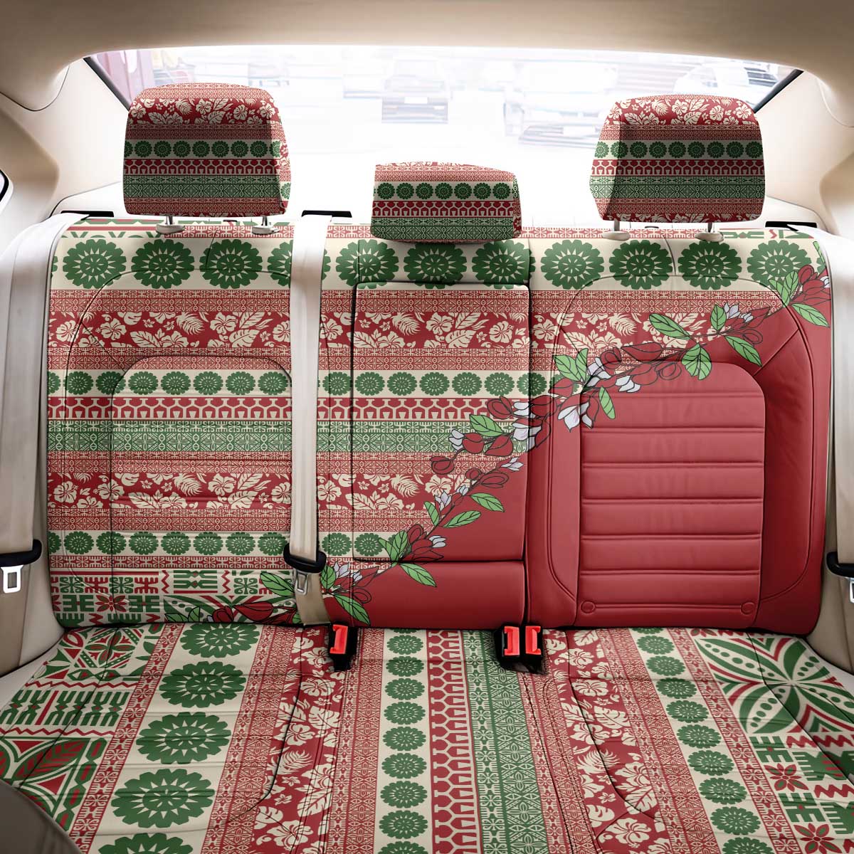 Fiji Marau na Kerisimasi Back Car Seat Cover Red Tagimoucia Tapa Masi Tribal LT9 - Polynesian Pride