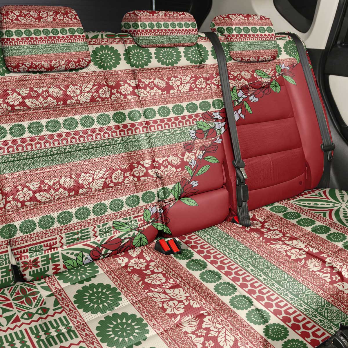 Fiji Marau na Kerisimasi Back Car Seat Cover Red Tagimoucia Tapa Masi Tribal LT9 - Polynesian Pride