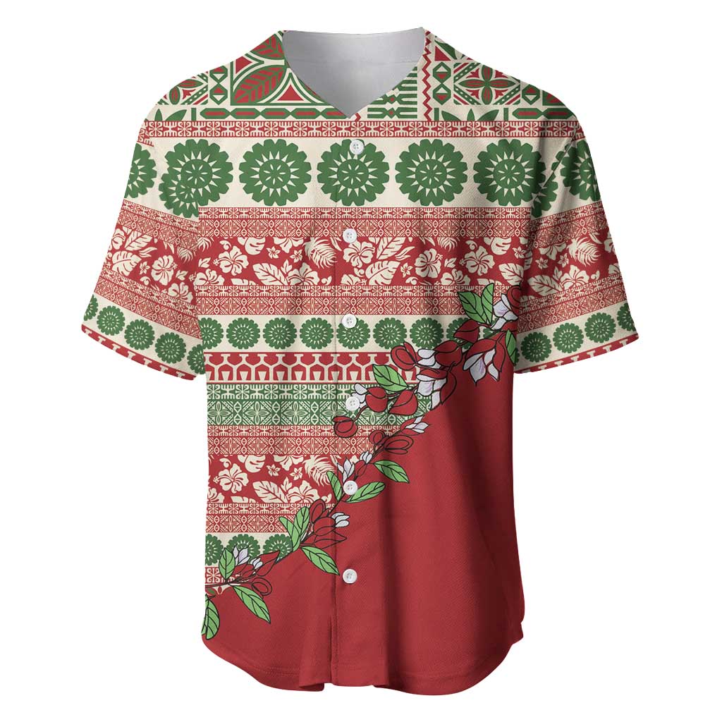 Fiji Marau na Kerisimasi Baseball Jersey Red Tagimoucia Tapa Masi Tribal - Polynesian Pride