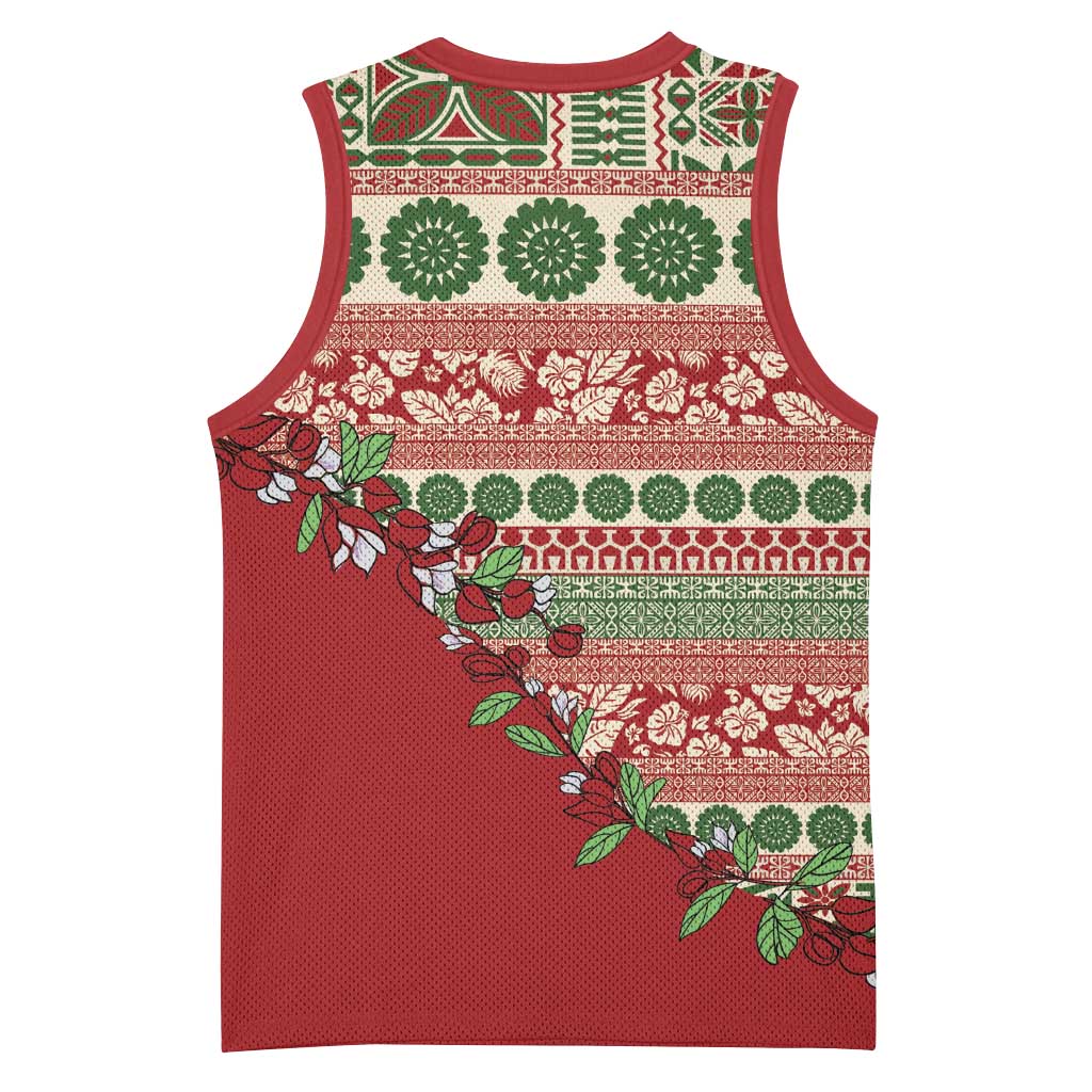 Fiji Marau na Kerisimasi Basketball Jersey Red Tagimoucia Tapa Masi Tribal LT9 - Polynesian Pride