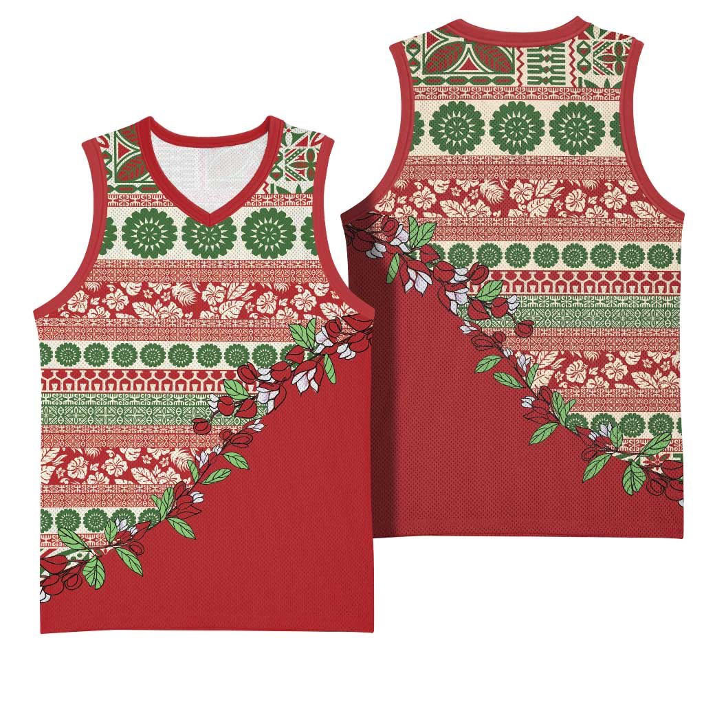 Fiji Marau na Kerisimasi Basketball Jersey Red Tagimoucia Tapa Masi Tribal LT9 - Polynesian Pride