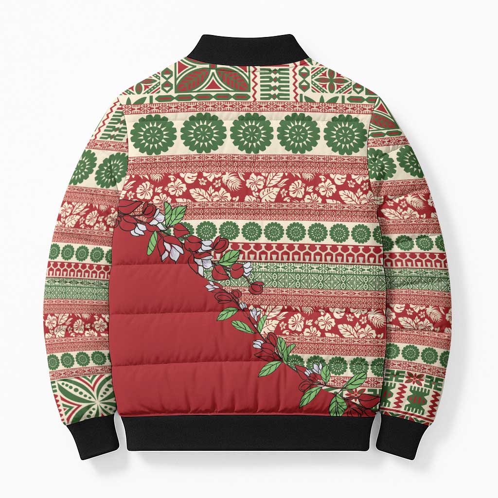 Fiji Marau na Kerisimasi Bomber Puffer Jacket Red Tagimoucia Tapa Masi Tribal - Polynesian Pride