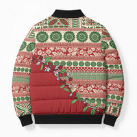 Fiji Marau na Kerisimasi Bomber Puffer Jacket Red Tagimoucia Tapa Masi Tribal - Polynesian Pride