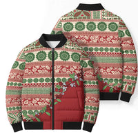 Fiji Marau na Kerisimasi Bomber Puffer Jacket Red Tagimoucia Tapa Masi Tribal - Polynesian Pride