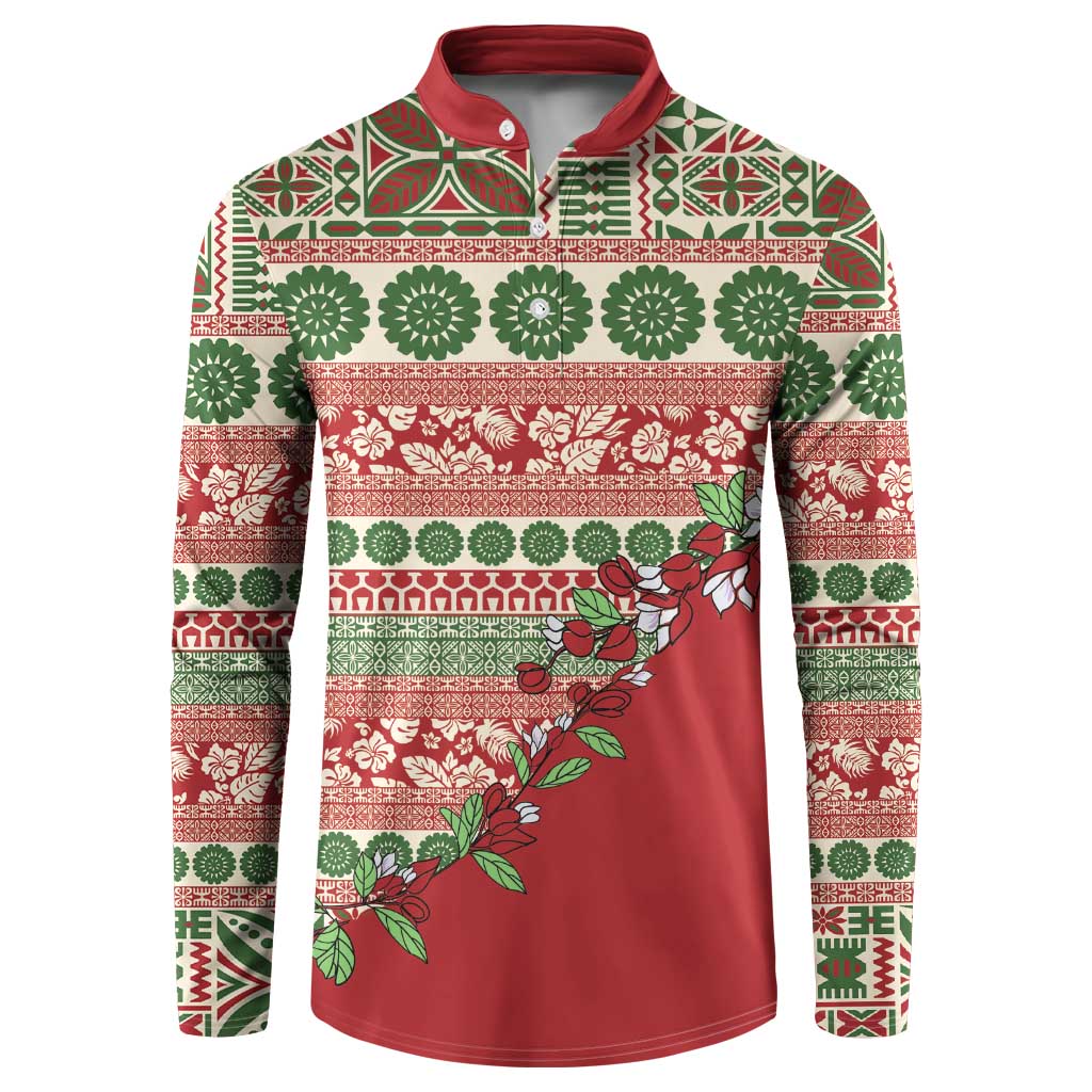 Fiji Marau na Kerisimasi Button Sweatshirt Red Tagimoucia Tapa Masi Tribal LT9 Red - Polynesian Pride
