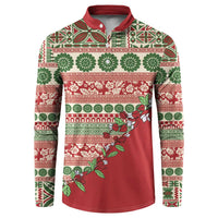 Fiji Marau na Kerisimasi Button Sweatshirt Red Tagimoucia Tapa Masi Tribal LT9 Red - Polynesian Pride