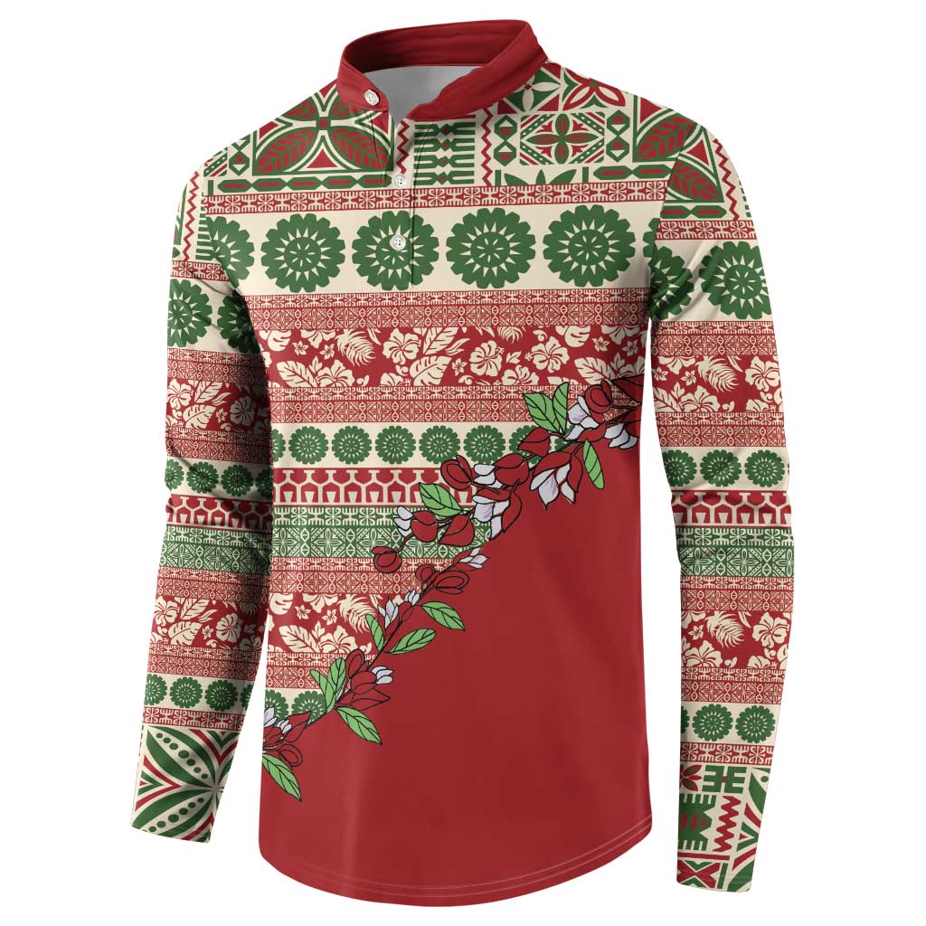 Fiji Marau na Kerisimasi Button Sweatshirt Red Tagimoucia Tapa Masi Tribal LT9 - Polynesian Pride