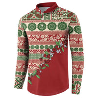 Fiji Marau na Kerisimasi Button Sweatshirt Red Tagimoucia Tapa Masi Tribal LT9 - Polynesian Pride