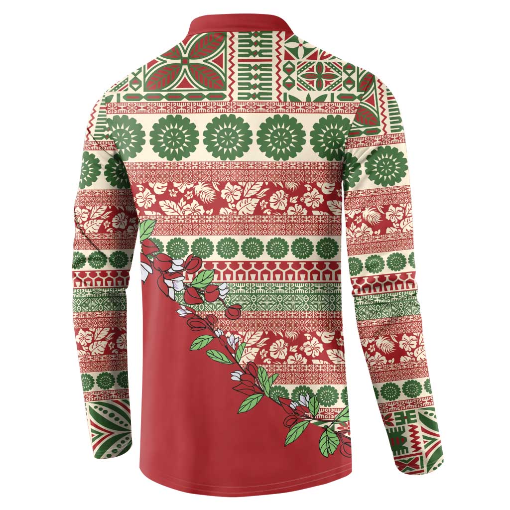 Fiji Marau na Kerisimasi Button Sweatshirt Red Tagimoucia Tapa Masi Tribal LT9 - Polynesian Pride