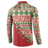 Fiji Marau na Kerisimasi Button Sweatshirt Red Tagimoucia Tapa Masi Tribal LT9 - Polynesian Pride