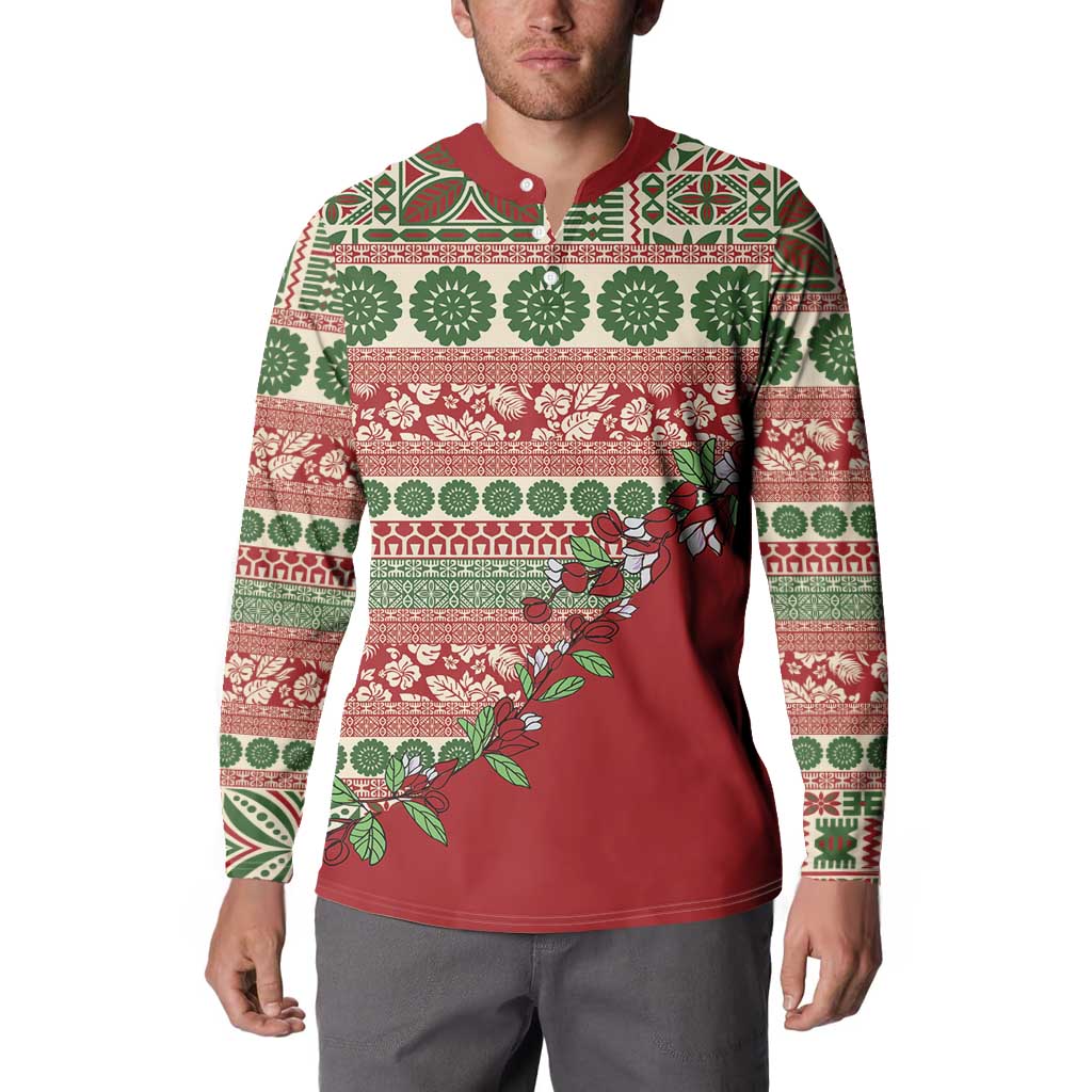 Fiji Marau na Kerisimasi Button Sweatshirt Red Tagimoucia Tapa Masi Tribal LT9 - Polynesian Pride