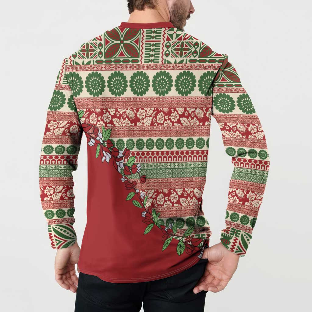 Fiji Marau na Kerisimasi Button Sweatshirt Red Tagimoucia Tapa Masi Tribal LT9 - Polynesian Pride