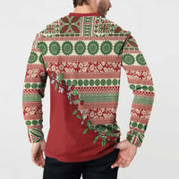 Fiji Marau na Kerisimasi Button Sweatshirt Red Tagimoucia Tapa Masi Tribal LT9 - Polynesian Pride