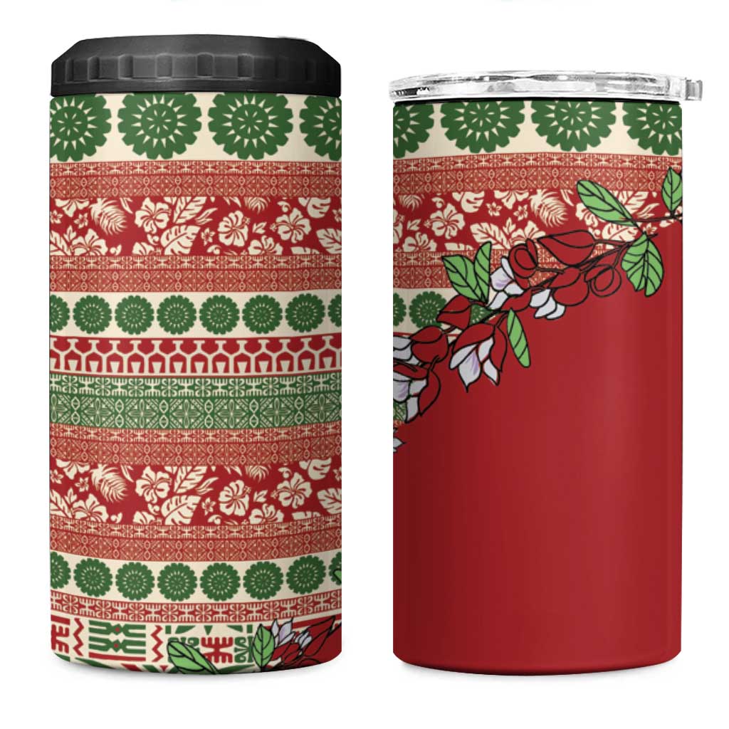 Fiji Marau na Kerisimasi 4 in 1 Can Cooler Tumbler Red Tagimoucia Tapa Masi Tribal LT9 One Size: 16 oz Red - Polynesian Pride