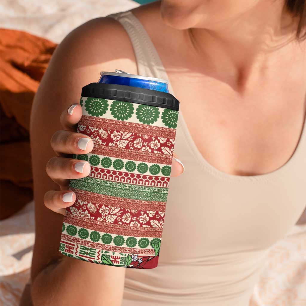 Fiji Marau na Kerisimasi 4 in 1 Can Cooler Tumbler Red Tagimoucia Tapa Masi Tribal LT9 - Polynesian Pride