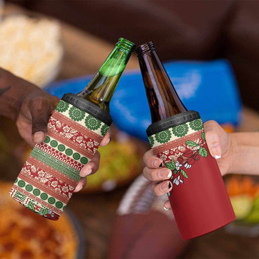 Fiji Marau na Kerisimasi 4 in 1 Can Cooler Tumbler Red Tagimoucia Tapa Masi Tribal LT9 - Polynesian Pride