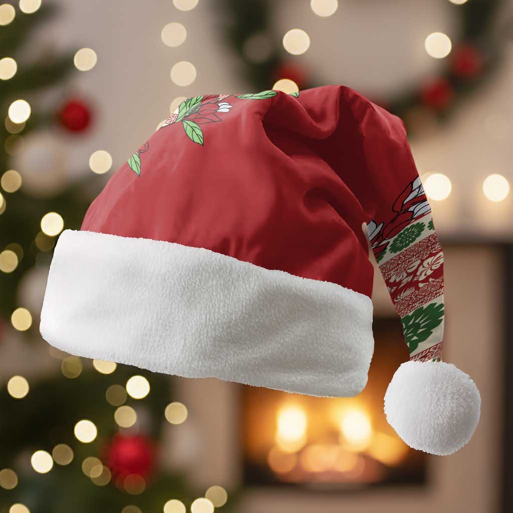 Fiji Marau na Kerisimasi Christmas Santa Hat Red Tagimoucia Tapa Masi Tribal LT9 Without Fur Red - Polynesian Pride