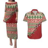 Fiji Marau na Kerisimasi Couples Matching Puletasi and Hawaiian Shirt Red Tagimoucia Tapa Masi Tribal LT9 Red - Polynesian Pride