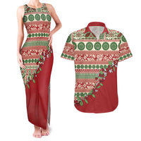 Fiji Marau na Kerisimasi Couples Matching Tank Maxi Dress and Hawaiian Shirt Red Tagimoucia Tapa Masi Tribal LT9 Red - Polynesian Pride