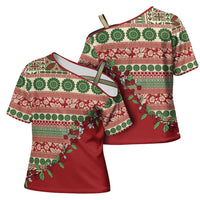 Fiji Marau na Kerisimasi Cross Shoulder Shirt Red Tagimoucia Tapa Masi Tribal LT9 - Polynesian Pride