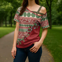 Fiji Marau na Kerisimasi Cross Shoulder Shirt Red Tagimoucia Tapa Masi Tribal LT9 - Polynesian Pride