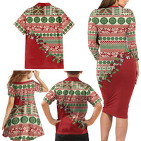 Fiji Marau na Kerisimasi Family Matching Long Sleeve Bodycon Dress and Hawaiian Shirt Red Tagimoucia Tapa Masi Tribal LT9 - Polynesian Pride