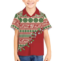 Fiji Marau na Kerisimasi Family Matching Long Sleeve Bodycon Dress and Hawaiian Shirt Red Tagimoucia Tapa Masi Tribal LT9 Son's Shirt Red - Polynesian Pride