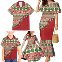 Fiji Marau na Kerisimasi Family Matching Mermaid Dress and Hawaiian Shirt Red Tagimoucia Tapa Masi Tribal LT9 - Polynesian Pride