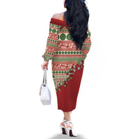 Fiji Marau na Kerisimasi Family Matching Off The Shoulder Long Sleeve Dress and Hawaiian Shirt Red Tagimoucia Tapa Masi Tribal LT9 - Polynesian Pride