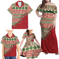 Fiji Marau na Kerisimasi Family Matching Off Shoulder Maxi Dress and Hawaiian Shirt Red Tagimoucia Tapa Masi Tribal LT9 - Polynesian Pride