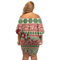Fiji Marau na Kerisimasi Family Matching Off Shoulder Short Dress and Hawaiian Shirt Red Tagimoucia Tapa Masi Tribal LT9 - Polynesian Pride